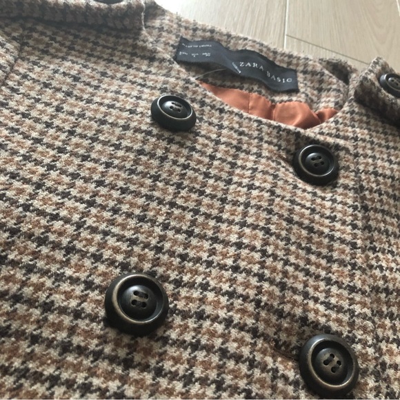 Zara Double Breasted Plaid Wool Coat in Brown Size L - Picture 9 of 14